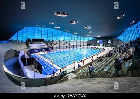LONDON, UNITED KINGDOM. 04 April, 2024. A general view of the inside of the pool during The Speedo Aquatics GB Swimming Championships 2024 - Day 3 at London Aquatics Centre on Thursday, 04 April, 2024. LONDON ENGLAND. Credit: Taka G Wu/17�Թ����� Live News Stock Photo