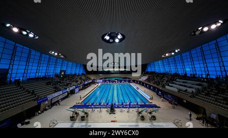 LONDON, UNITED KINGDOM. 04 April, 2024. A general view of the inside of the pool during The Speedo Aquatics GB Swimming Championships 2024 - Day 3 at London Aquatics Centre on Thursday, 04 April, 2024. LONDON ENGLAND. Credit: Taka G Wu/17�Թ����� Live News Stock Photo