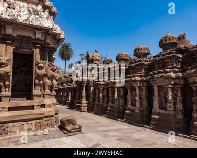 The Kailasanathar Temple also referred to as the Kailasanatha temple, Kanchipuram, Tamil Nadu, India. It is a Pallava era historic Hindu temple. Stock Photo