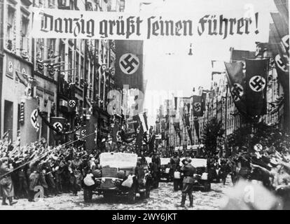 THE GERMAN-SOVIET INVASION OF POLAND, 1939 - Hitler makes a triumphal entry into the former Free City of Gdańsk (Danzig). , Hitler, Adolf Stock Photo