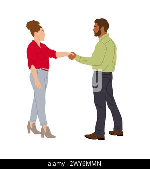 Business man and woman shaking hands isolated. Stock Vector
