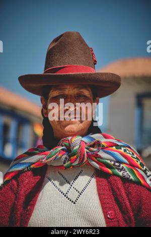 Cusco, Peru - March 2024. Portrait Peruvian Woman Wearing National 