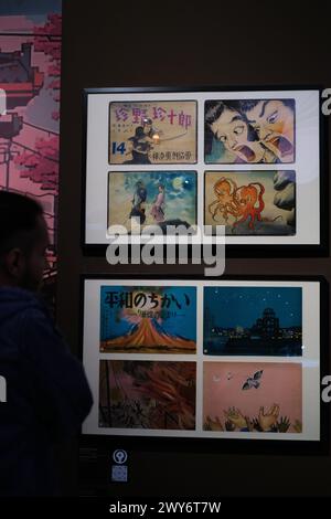 view of the Exhibition 'THE ART OF MANGA' at the COAM in Madrid, April 4, 2024 Spain Stock Photo
