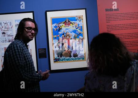 view of the Exhibition 'THE ART OF MANGA' at the COAM in Madrid, April 4, 2024 Spain Stock Photo