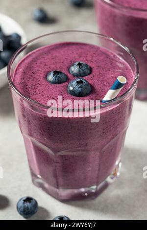 Frozen Cold Healthy Blueberry Smoothie with Almond Milk for Breakfast Stock Photo