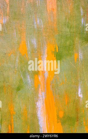 Vibrant green and yellow abstract painting with touches of pink Stock Photo