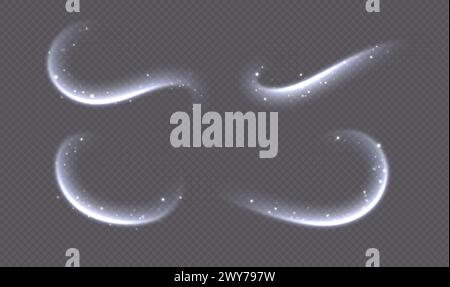 Cold wind with snow, air flow effect, winter freezing swirls, glowing light trails. Stock Vector