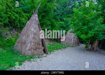 Reconstruction of paleolithic village at Lepenski Vir in Serbia Stock ...