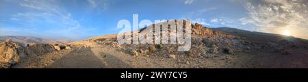 Jordan Trail from Um Qais to Aqaba, beautiful mountains,rocks and desert panorama landscape view during this long distance trail Stock Photo