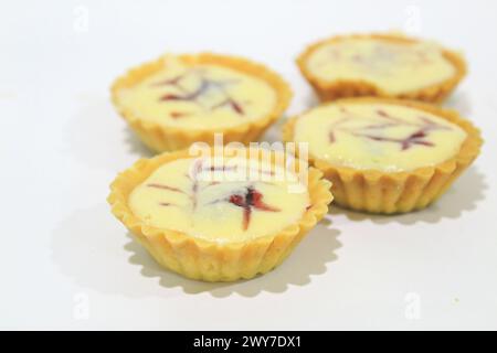 Cheese tart, Cheese tart on white background, Food photography concept. Stock Photo