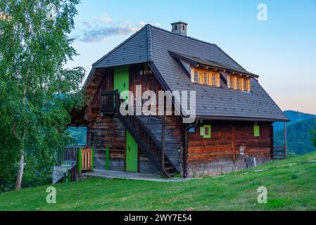 Sunset view of Drvengrad village in Serbia Stock Photo