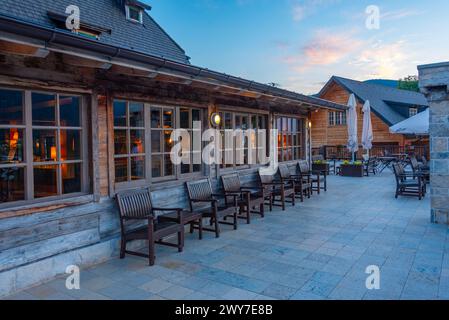 Sunset view of Drvengrad village in Serbia Stock Photo