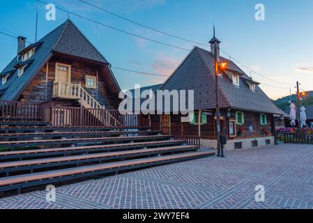 Sunset view of Drvengrad village in Serbia Stock Photo