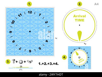 Fish pattern parking time - Summer Car Parking disc, Clock Arrival Time Display, printable A4 Stock Vector