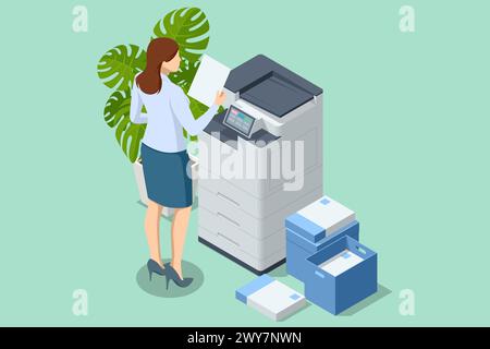 Isometric Office Multi-function Printer scanner. Print, copy, scan, fax. For office documents, presentations and marketing collateral, with enterprise Stock Vector