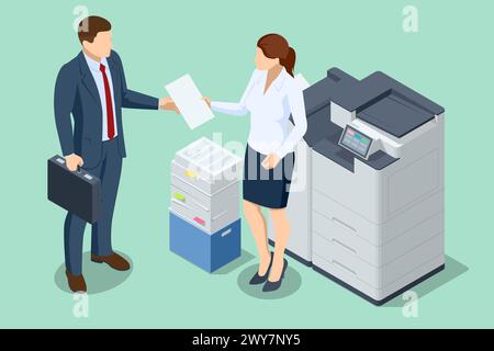 Isometric Office Multi-function Printer scanner. Print, copy, scan, fax. For office documents, presentations and marketing collateral, with enterprise Stock Vector