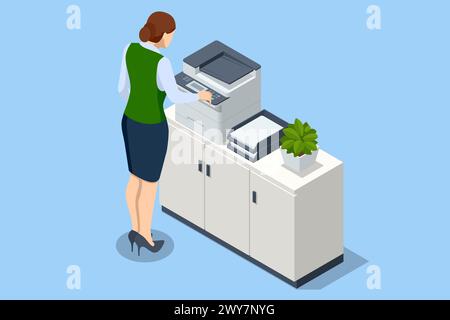 Isometric Office Multi-function Printer scanner. Print, copy, scan, fax. For office documents, presentations and marketing collateral, with enterprise Stock Vector