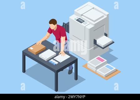 Isometric Office Multi-function Printer scanner. Print, copy, scan, fax. For office documents, presentations and marketing collateral, with enterprise Stock Vector