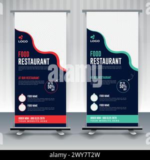 Food menu and restaurant Modern food rollup banner design. Stock Vector