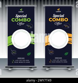 Food menu and restaurant Modern food rollup banner design. Stock Vector