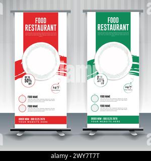 Food menu and restaurant Modern food rollup banner design. Stock Vector