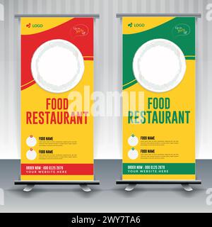 Food menu and restaurant Modern food rollup banner design. Stock Vector