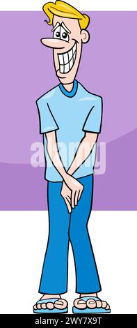 Cartoon illustration of surprised or ashamed young man or guy comic character Stock Vector