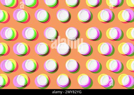 Glitch Double Exposure on Seamless Repeated Pattern of a Disposable Coffee Cup on a Peach Abstract Background Stock Photo