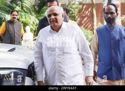 New Delhi, India. 04th Apr, 2024. NEW DELHI, INDIA - APRIL 4: Gujarat CM Bhupendrabhai Patel arrives to attend Manifesto Committee Meeting at BJP Headquarters at DDU Marg on April 4, 2024 in New Delhi, India. (Photo by Vipin Kumar/Hindustan Times/Sipa USA) Credit: Sipa USA/Alamy Live News Stock Photo