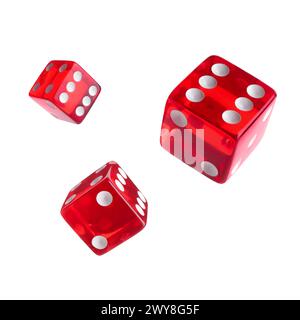Three red dice in air on white background Stock Photo