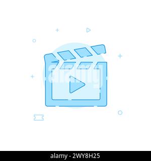Cinema clapperboard vector icon. Flat illustration. Filled line style. Blue monochrome design. Editable stroke. Adjust line weight. Stock Vector