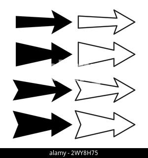 Set of black and white arrow icons. Directional symbols. Vector illustration. EPS 10. Stock Vector
