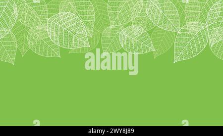 Seamless Vector Background Illustration With Leaf Veins Silhouette Pattern And Text Space. Horizontally Repeatable. Stock Vector