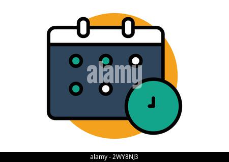 schedule icon. calendar with clock. icon related to action plan, business. flat line icon style. business element illustration Stock Vector