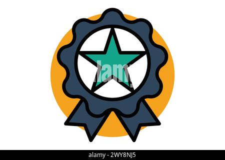 ranking icon. medal with star in circle. icon related to action plan, business. flat line icon style. business element illustration Stock Vector