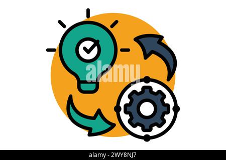 implementation icon. light bulb with gear and arrow. icon related to action plan, business. flat line icon style. business element illustration Stock Vector