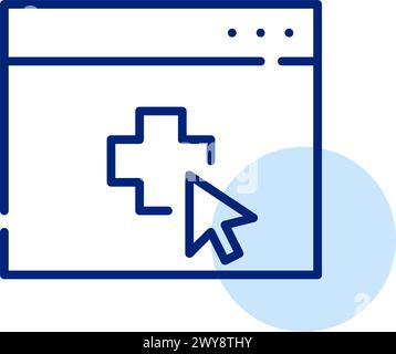 Telemedicine icon. Mouse pointer on cross in browser page. Accessing healthcare remotely through web platforms. Pixel perfect, editable stroke vector Stock Vector