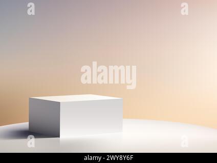 3D simple white cube podium sits on a plain white surface minimal wall scene background. Product mockup display. Vector illustration Stock Vector