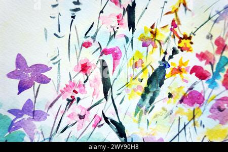 abstract color backgrounds for design art watercolor painting flower Stock Photo