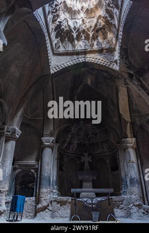 Geghard, Armenia, September 5, 2023: Interior of Geghard Monastery in Armenia Stock Photo