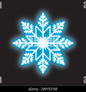 neon snowflake icon in blue color for Christmas decoration, new year party Stock Vector
