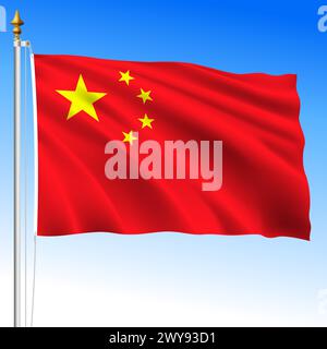 China official national waving flag, asiatic country, vector illustration Stock Vector