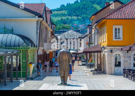 Visegrad, Bosnia and Herzegovina, July 21, 2023: Sunny day on a street in Andricgrad, Visegrad, Bosnia and Herzegovina Stock Photo