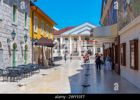 Visegrad, Bosnia and Herzegovina, July 21, 2023: Sunny day on a street in Andricgrad, Visegrad, Bosnia and Herzegovina Stock Photo