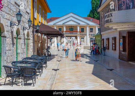 Visegrad, Bosnia and Herzegovina, July 21, 2023: Sunny day on a street in Andricgrad, Visegrad, Bosnia and Herzegovina Stock Photo