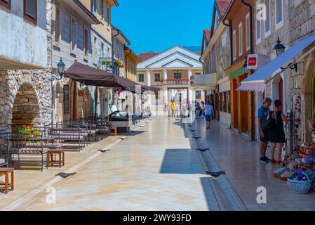 Visegrad, Bosnia and Herzegovina, July 21, 2023: Sunny day on a street in Andricgrad, Visegrad, Bosnia and Herzegovina Stock Photo