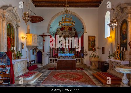 Perast, Montenegro, July 4, 2023: Interior of Church of Saint Nicholas in Perast, Montenegro Stock Photo