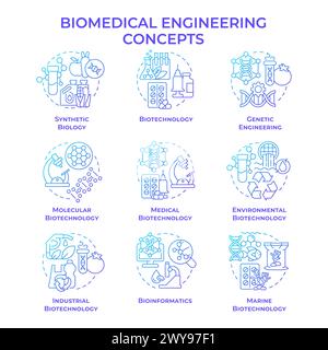 Biomedical engineering blue gradient concept icons Stock Vector