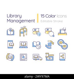 Library organization RGB color icons set Stock Vector