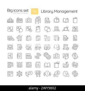 Library management linear icons set Stock Vector